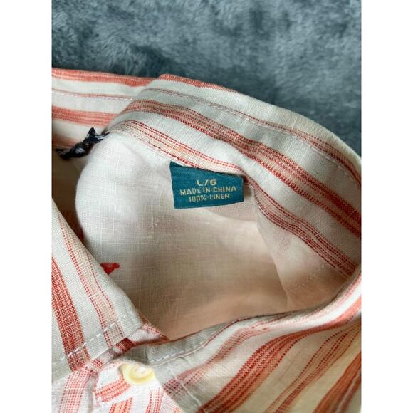 Tommy Bahama Relax Men's Orange White Striped Linen Shirt Size L - Picture 3 of 11